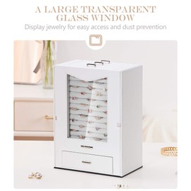 Homde Jewelry Organizer with Transparent Window Necklace Hooks Gift for Women Jewelry Box Display Case for Necklaces Rings Earrings Bracelets and Other Jewelry Accessories (White)