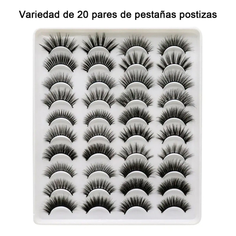 20 Pares De Pestañas Postizas 3d Mixtas De Visón Natural