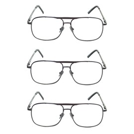 EYE ZOOM 3 Pack Readers Metal Frame Square Aviator Style Geek Reading Glasses for Men (Gunmetal, Strength: +2.75)