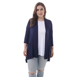 ZERDOCEAN Women's Plus Size 3/4 Sleeve Lightweight Soft Printed Drape Cardigan Navy 4X