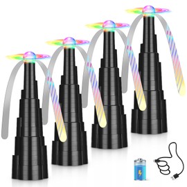 QNIZNOE 4Pack Rechargeable Fly Fans for Tables with LED Light, Fly Fan for Outdoor Dining, Parties, and Picnics, Safe, Compact, and Foldable with Blades that Stop on Contact