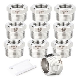 TAISHER 10 Pcs 304 Stainless Steel Reducer Hex Bushing, 1/2" BSP Male x 3/8" BSP Female, Reducing Pipe Adapter Fitting, for Water Oill Air Gas