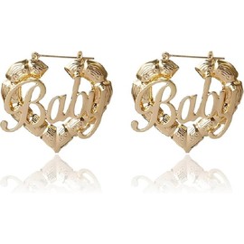 Heart Earrings for Women Heart Geometric Bamboo Hoop Hippie Party Jewelry (Golden, One size)