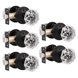 Gobrico Crystal Door Knobs in Black 5 Pack Octagonal Diamond Doorknobs for Bed Bath Clear Glass Privacy Interior Door Locks Handles with Classic Round Rosette