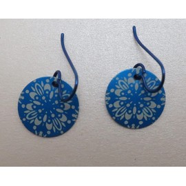 Lightweight Anodized Blue Floral Aluminum Disc Niobium Dangle Earrings