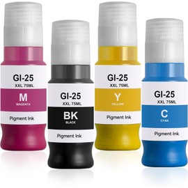 SAIBOYA XXL GI-25 Ink Bottle BCMY (70ML) GI 25 GI25 Pigment Refill Ink Bottle Replacement for MAXIFY GX2020 GX1020 Inkjet Printers (Black Magenta Cyan Yellow)
