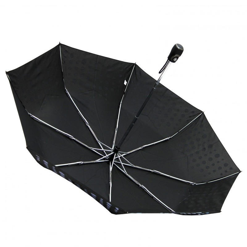 Cabrio Ladies Wet Look Black White Polka Dot Windproof Pocket