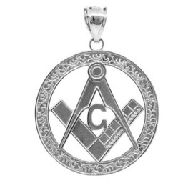 925 Sterling Silver Freemason Medallion Style Masonic Pendant (Large)