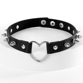 Tosmifairy 3 Pieces Leather Choker Collar and Bracelets Combo Punk Rock Gothic Jewelry Set Emo Costume Accessories for 80s 90s Vintage Womens Men (Black-Heart)