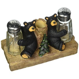 Demdaco Black Bear Friends Resin Salt and Pepper Shakers and Toothpick Holder