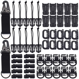 Tactical Attachments Set,RoadLoo 52 Pack Multipurpose Tactical Gear Carabiner Clip D-Ring Locking Water Tube Clip Web Dominator Buckle with Elastic String Molle Key Ring for Tactical Bags Backpack