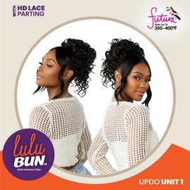 Sensationnel Lulu bun updo hairextensions - unit 1 synthetic 3x3.5 hd lace parting quick and easy wear drawstring cap hair wig piece (1B OFFBLACK)