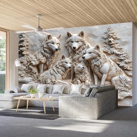 FENDROM 3D Printed White Wolf Family Tapestry,Embossed Wolfs Winter Wall Hanging,Fantasy Wild Animals Tapestries Backdrop for Bedroom Living Room Dorm Decor Gift Ideas