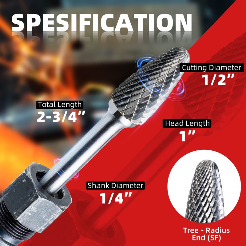 EZARC Tungsten Carbide Rotary Burr Bit, SF-5 Double Cut Carbide