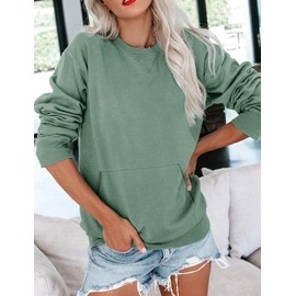 Ovanviso Womens Long Sleeve Sweatshirt Casual Crewneck Cute Pullover Tops Lightweight Sweatshirt with Pocket Green