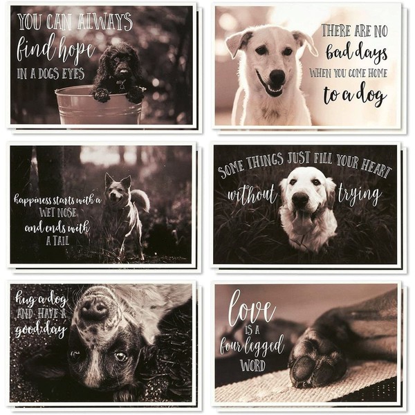 36 Pack Blank Motivational Greeting Cards with Dogs and Inspirational Quotes, Envelopes (4x6 In)
