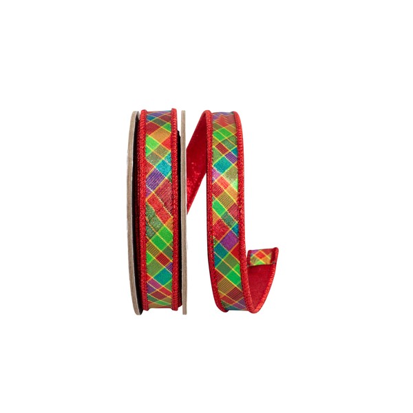 Reliant Ribbon Plaid Jewel Tone Deluxe Metallic Backed Red Wired