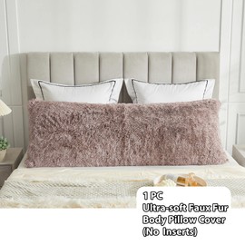LIFEREVO Body Pillow Cover with Zipper Closure,Luxury Shaggy Ultra Soft Plush Faux Fur Pillowcase 20"x54" for Bed Couch,Microfiber Long Pillowshams for Adults Pregnant Women/Mother/Wife(Ombre Khaki)