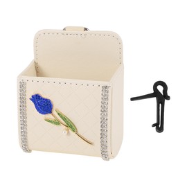 REPAIROCK Car Sunglasses Case Universal Sunglasses Holder for Car Faux Leather,Rhinestones,Metal Beige 4.33"x3.54" 1 Pcs