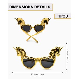 HZAOPZE 1 pcs Kreativer Einhorn-Herzbrille Dumme Lustige Party Lustige Neuheit Sonnenbrille für Party- Selfie- Requisiten, Gold