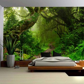 Skcess Tapestry Forest Large Green Wall Towel Forest for Bedroom Tapestry Nature Landscape Rainforest Wall Hanging Decorative Tapestry 260 x 240 cm