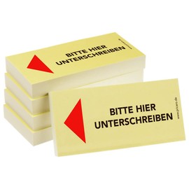 PRICARO 5 x Sticky Notes "Bitte hier unterschreiben", Arrow Left, 100 Sheets