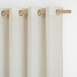 PONY DANCE Linen Look Semi-Transparent Living Room Curtains Short Eyelet Curtain Set of 2 H 145 x W 140 cm Linen Curtain in Country House Style Kitchen Curtains with Eyelets Curtain Linen Beige