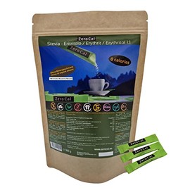 1:1 (Erythritol + Stevia) 100 Sticks 3 g Each Ideal for Sweetening Coffee, Tea and Other Drinks/Same Sweetening Power of Sugar/Gluten-Free, Vegan, GMO-Free