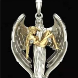Fashion Jewelry Big GUARDIAN ANGEL WING PRAY CHRISTIAN pendant On 24" plated 925 Silver Necklace