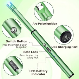 Navpeak Candle Lighter Long Neck Windproof Electric Arc Lighter for Gas Stove Fireplace BBQ Kitchen Grills (Green)