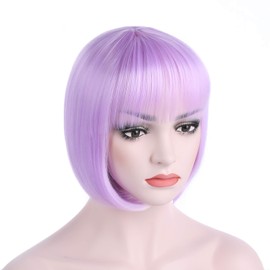 OneDor 10 Inch Short Straight Flapper Bob Heat Friendly Cosplay Party Costume Hair Wig (TF2403A- Light Purple)