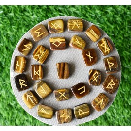 Auras by Osiris - Rune Gemstones Set with Engraved Elder Futhark Alphabet Divination, Crystal Healing Chakra (08: Tiger Eye Rune Sets)