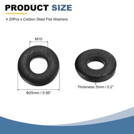 uxcell 20Pcs Carbon Steel Flat Washers, M10x25x5mm Black Oxidized Grade 8.8 Washer, Seal Gaskets Flat Ring for Screws Bolts Machinery Repair, Outdoor Construction