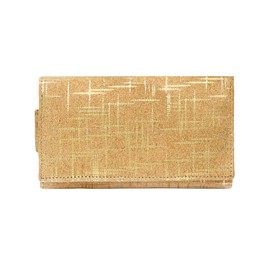 Hudson & James Ladies Designer Cork Vegan RFID Blocking Shield Compact Card Holder Wallet Purse Multi Card Women Clutch Wallet with Phone Pocket (Cork with Golden Accents)