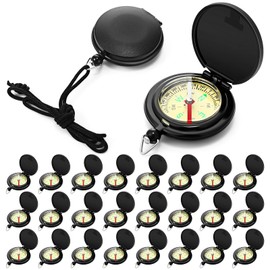 JaGely 24 Pcs Compass for Kids Bulk Gift for Christmas Pocket Compass with Hanging Rope Military Camping Survival Compass for Outdoor Hiking Camping Hunting Climbing(Hidden Button,Black)