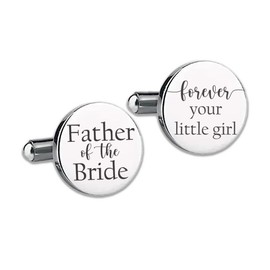 Love, Georgie Father of the Bride, Forever Your Little Girl Cufflinks, Wedding Day Gift for Dad from Daughter, Round Steel or Gold Cufflinks (Steel)