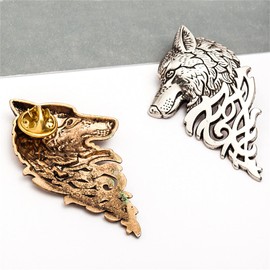 coadipress Vintage Bohemian Wolf Pin Brooch Fashion Animal Dire Wolf Head Coyote Antique Retro Lapel Brooches Badge Men's Suits Buckle Neckwear Accessories (Ancient Gold)