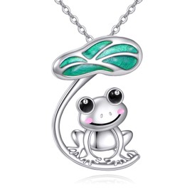 DAYLINLOVE Frog Necklace 925 Sterling Silver Frog with Lotus Leaf Pendant Necklace Cute Animal Jewellery Gift for Women