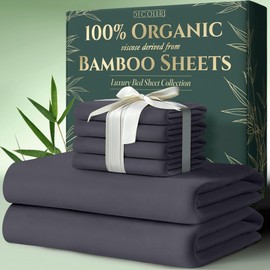 DECOLURE 100% Organic Viscose Derived from Bamboo Sheets King Size 6pcs - Ultra Soft & Luxuriously Cooling, 17" Deep Pocket, Double Stitching, Perfect for Hot Sleepers - King Bed Sheets (Grey)