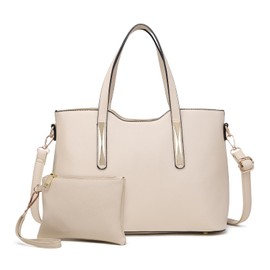 Miss Lulu Women's Handbag, Shopper, Handbag Women's Medium Size Women's Shoulder Bags, 2 Pieces Set, beige