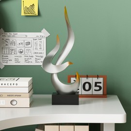 Paytonture Silver Fire Flame Sculpture, Modern Abstract Resin Statue, Art Statue Home Decor for Living Room TV Stand Coffee Table Shelf Accents Decor