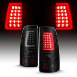 AmeriLite for 2003-2006 Chevy Silverado 1500 2500 3500 Dark Black C-Type LED Tube Replacment Tail Lights Brake Lamp Set - Passenger and Driver Side