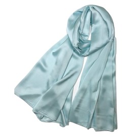 Shanlin Bufandas largas de satén y color sólido para mujer, en caja de regalo, Color liso: azul pálido