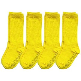 juDanzy 4 Pack of Mid-Calf Ribbed Socks with Anti-Slip Grips for School Uniform, Soccer, Sports, AFO, Yellow, 4-6 Years