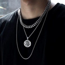 FaithHeart Saint Michael Pendant Stainless Steel Saint Michael Pendant Necklace Archangel Amulet Patron Saint Chain with Gift Box for Men Boys, Stainless Steel