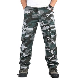 Men's Relaxed Fit Cargo Pants,Outdoors Wild Military Army Camo Combat Work Pants with 8 Pockets Blue Camo 42-US 40
