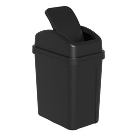 Zopnny 7 L Small Rubbish Bin, Trash Bin for Bathroom or Bedroom, Plastic Waste Bin with Swing Lid, Black