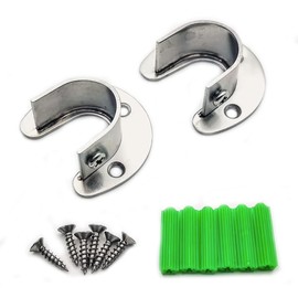 2 Pack Stainless Steel Closet Pole Sockets Curtain Pole Brackets Wardrobe Pole Brackets Curtain Rod Bracket with Screws for Closet Wardrobe Shower Curtain (26mm /1.02 inch)