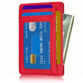 TOURSUIT Travel Minimalist Slim Front Pocket Wallet for Men Women, RFID Blocking Credit Card Holder Case (Red)