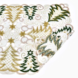 SARO LIFESTYLE QX296.W1420B Panettone Collection Christmas Tree Cutwork Placemat (Set of 4), 14" x 20", White